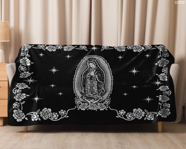 sherpa-blanket-virginmaryblk-sofa Lady Guadalupe Blanket