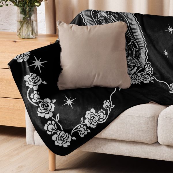 sherpa-blanket-virginmaryblk-sofa2 Lady Guadalupe Blanket